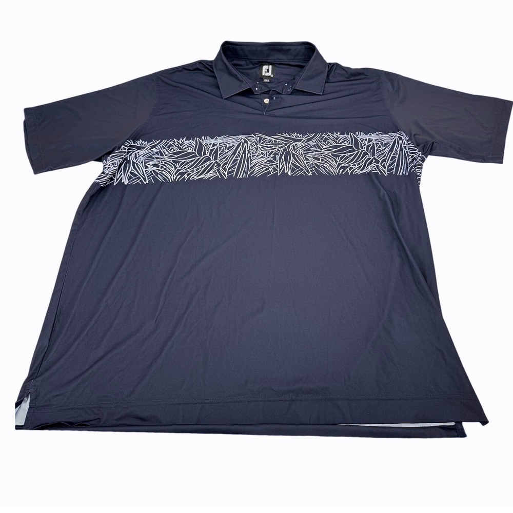FootJoy‎ Performance Golf Polo Mens 2XL Navy Blue Botanical Stripe Short Sleeve